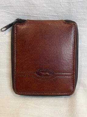 Planet 2000 Genuine Leather Zip Around Wallet Brown Organizer Coin Pursr